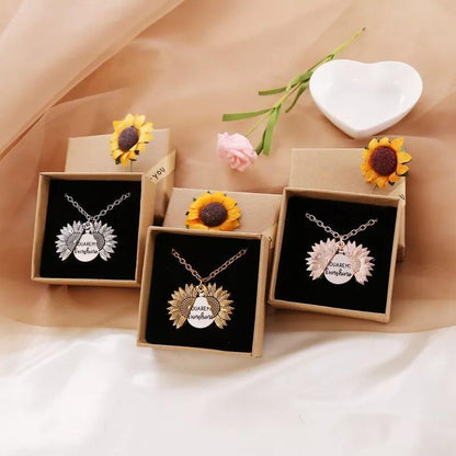 Sunflower Necklace with Inscribed Message and Personalised Box