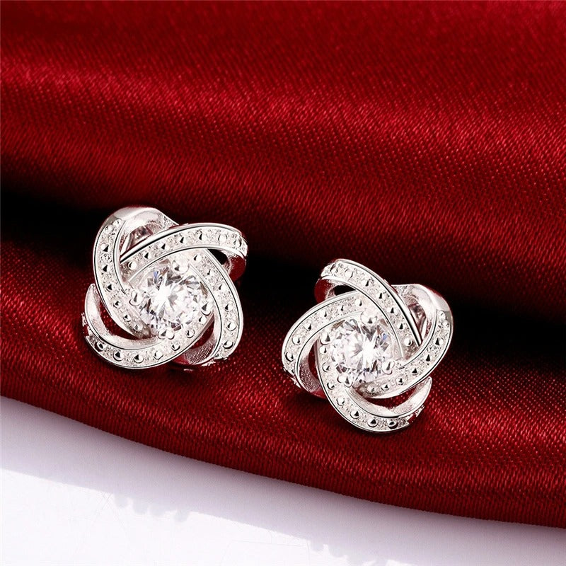 925 Sterling Silver Flower Knot Stud Earrings