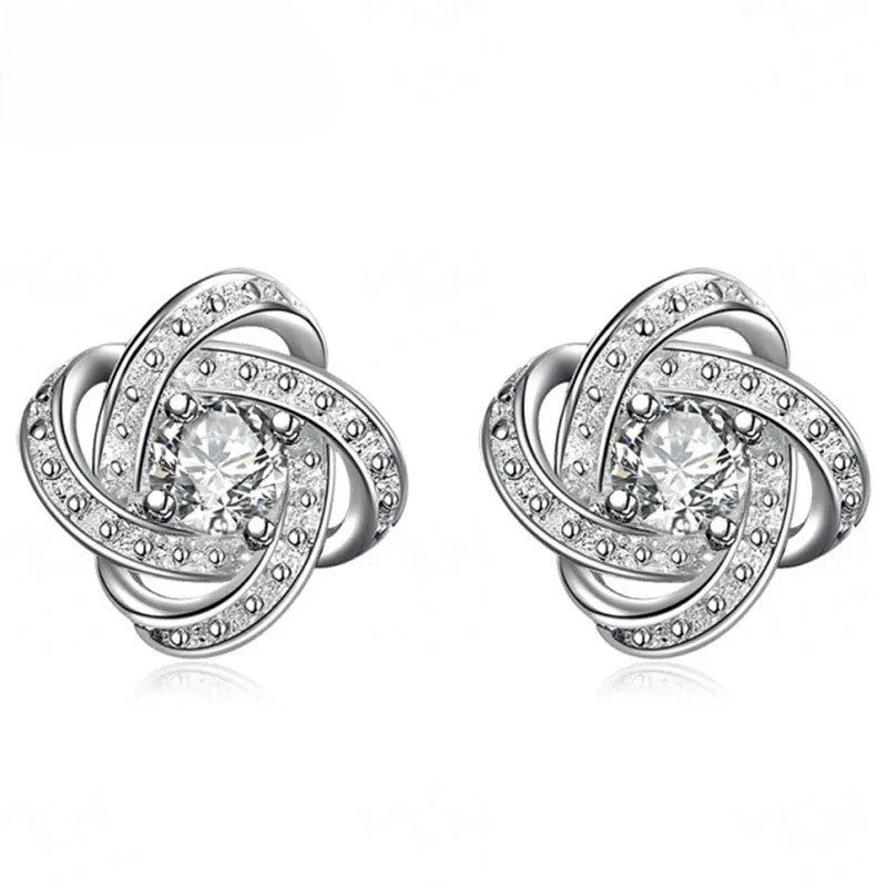925 Sterling Silver Flower Knot Stud Earrings