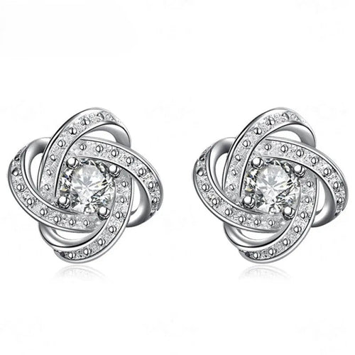 925 Sterling Silver Flower Knot Stud Earrings
