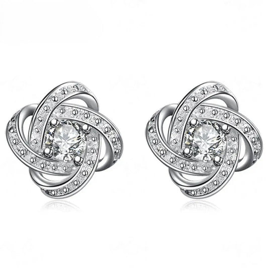 925 Sterling Silver Flower Knot Stud Earrings