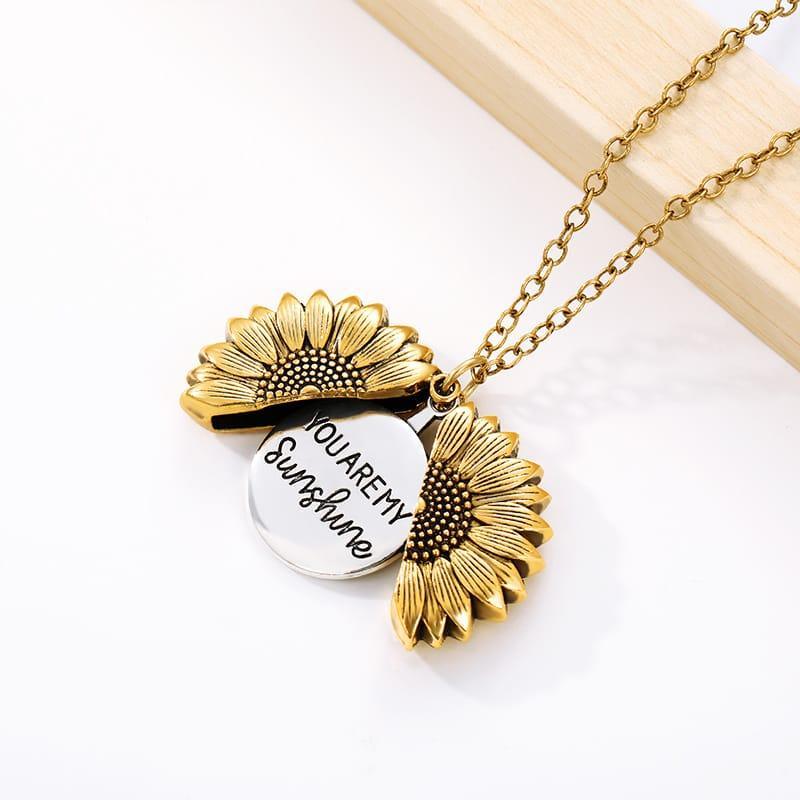 Sunflower Necklace with Inscribed Message and Personalised Box
