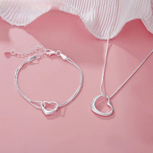 925 Sterling Silver Heart Jewellery Set