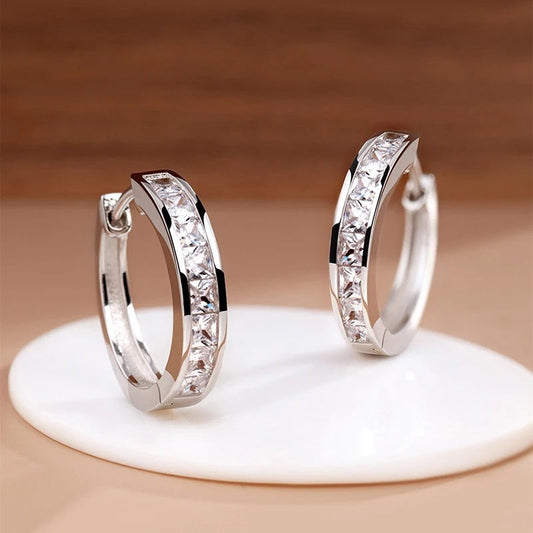 925 Sterling Silver Hoop Earrings with Cubic Zirconia