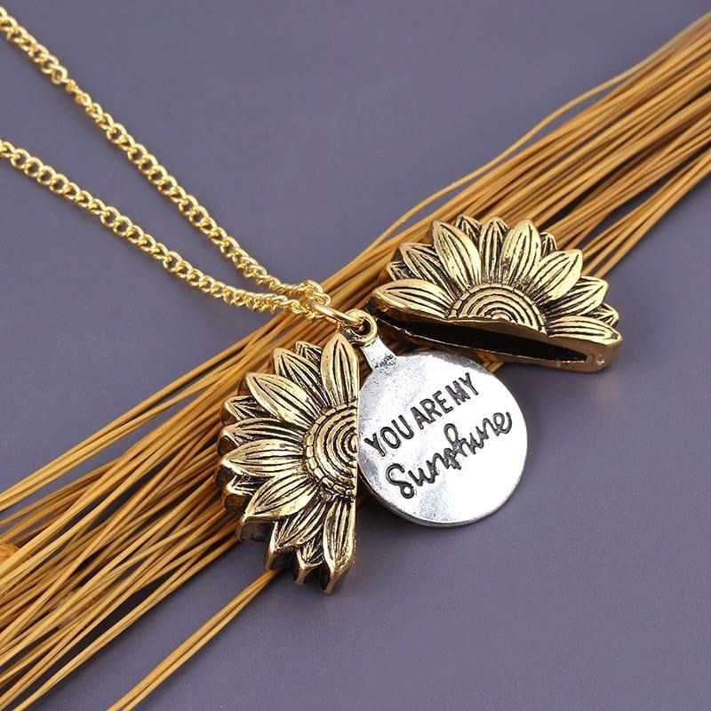 Sunflower Necklace with Inscribed Message and Personalised Box