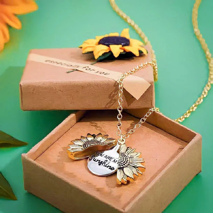 Sunflower Necklace with Inscribed Message and Personalised Box