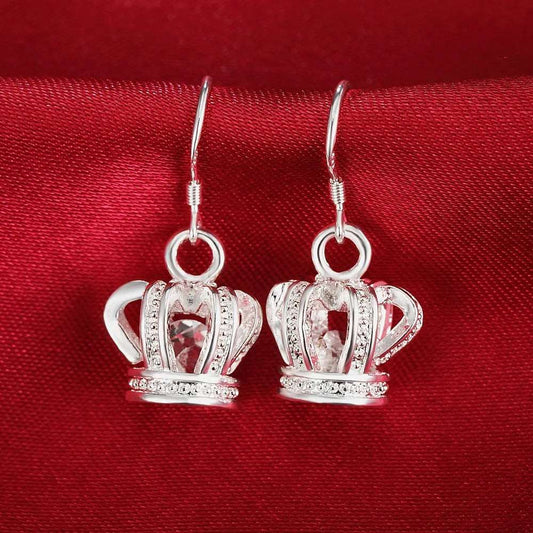 Crown Earrings with Stones in 925 Sterling Silver