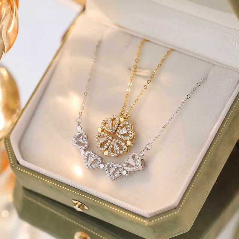 Magnetic Hearts Clover Necklace 2 in 1