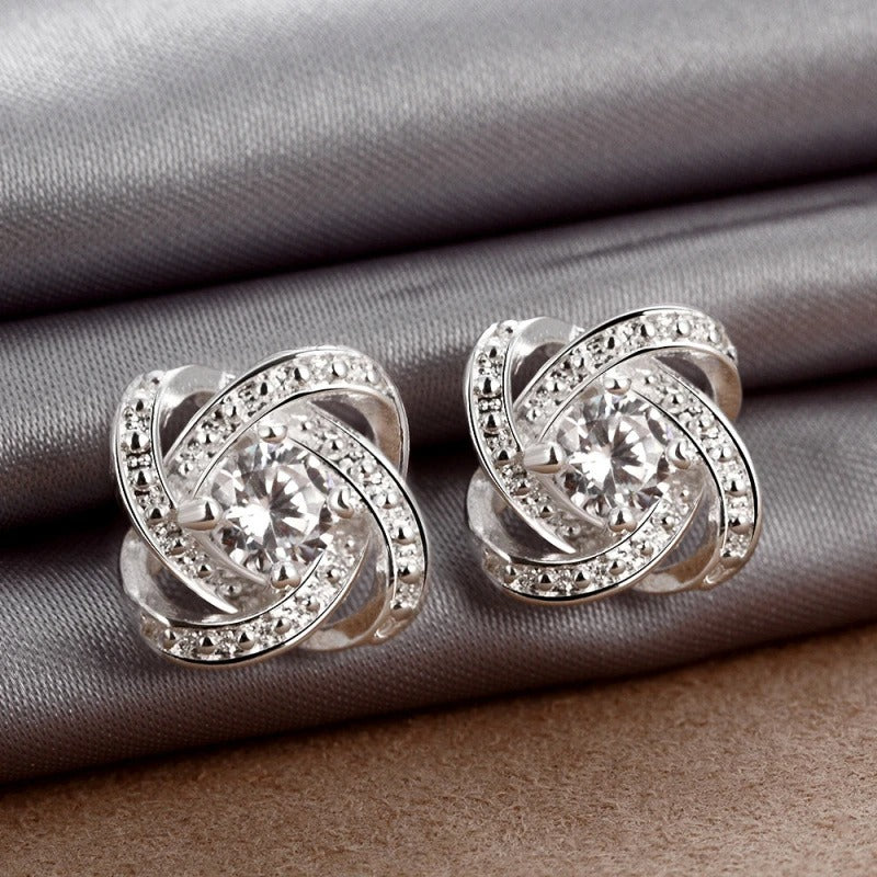 925 Sterling Silver Flower Knot Stud Earrings