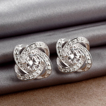 925 Sterling Silver Flower Knot Stud Earrings
