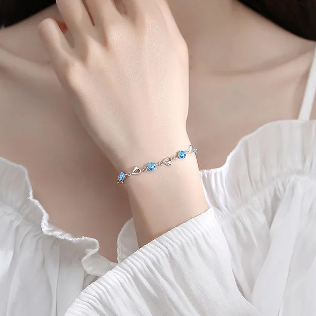 925 Sterling Silver Hearts and Blue Dot Bracelet