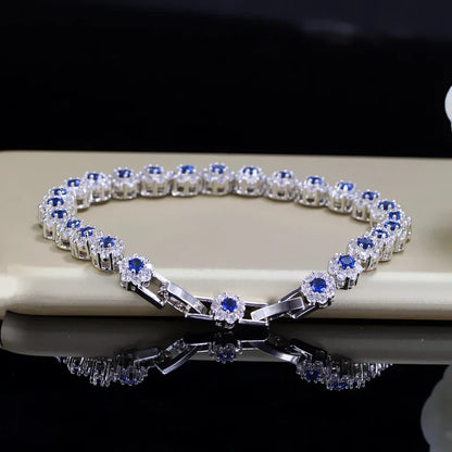 Blue Crystal and Cubic Zirconia 925 Sterling Silver Bracelet