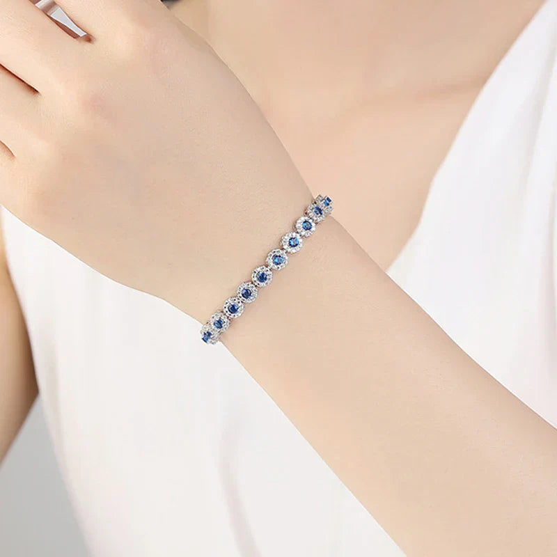 Blue Crystal and Cubic Zirconia 925 Sterling Silver Bracelet