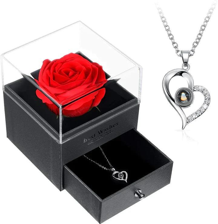 Necklace with Eternal Rose and I Love You in 100 Languages
