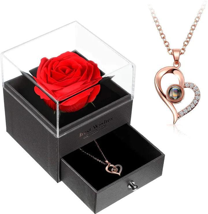 Necklace with Eternal Rose and I Love You in 100 Languages