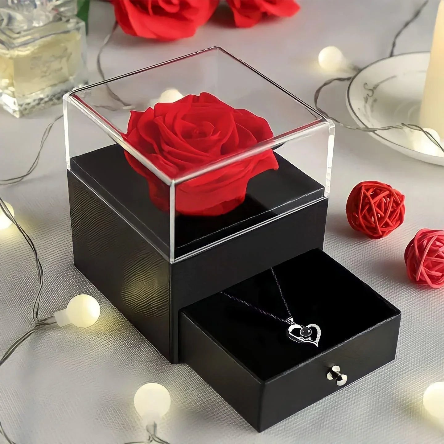 Necklace with Eternal Rose and I Love You in 100 Languages