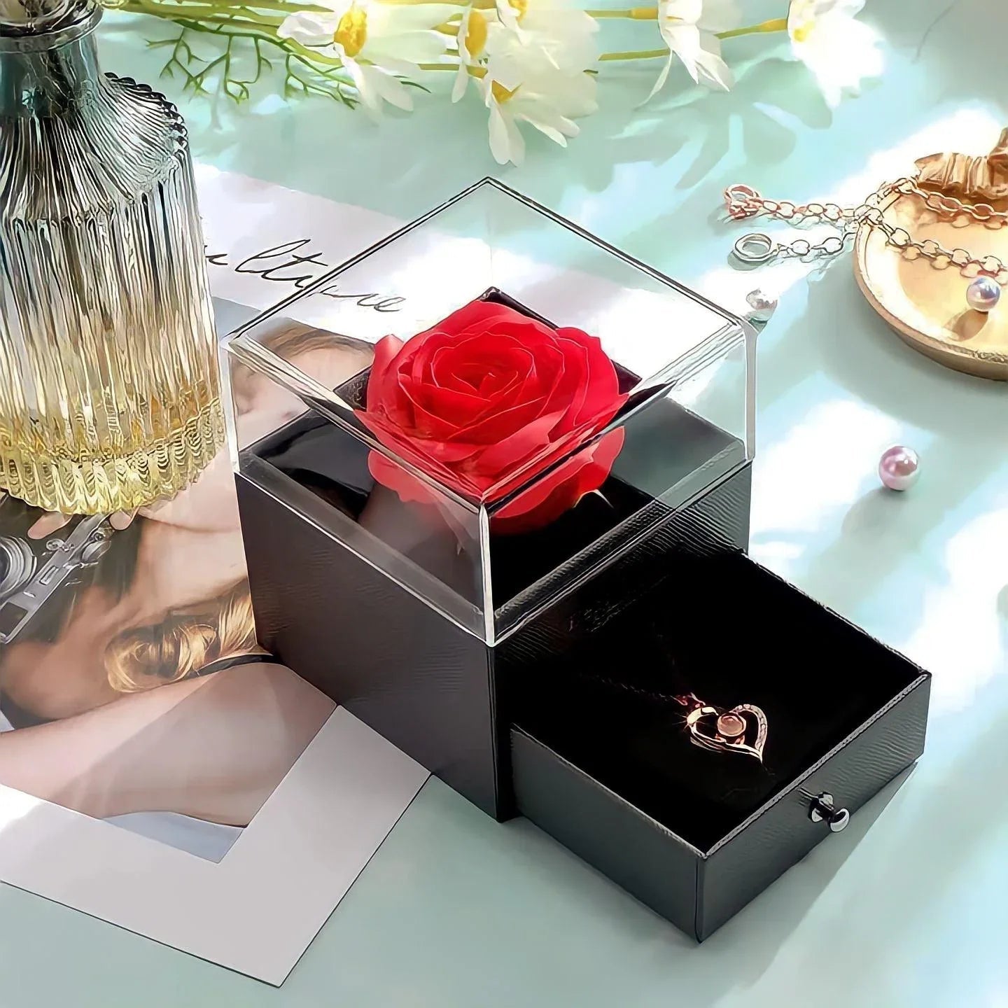 Necklace with Eternal Rose and I Love You in 100 Languages