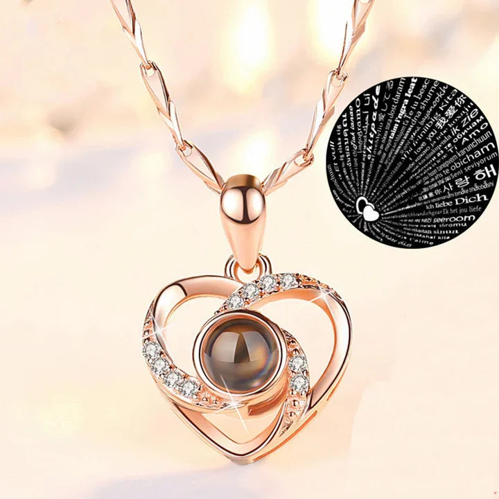 I Love You Necklace with 100 Languages Projection and Gift Box
