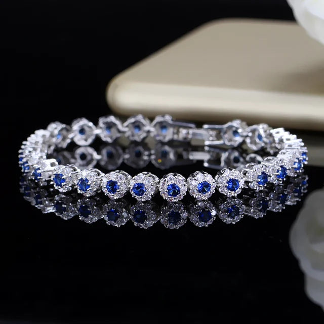 Blue Crystal and Cubic Zirconia 925 Sterling Silver Bracelet