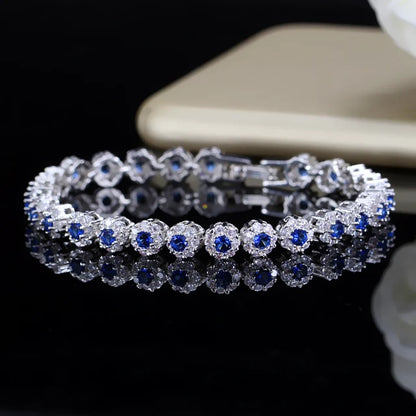 Blue Crystal and Cubic Zirconia 925 Sterling Silver Bracelet