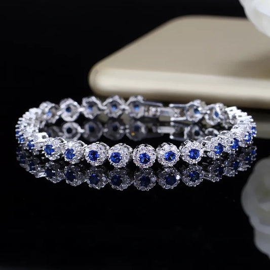 Blue Crystal and Cubic Zirconia 925 Sterling Silver Bracelet
