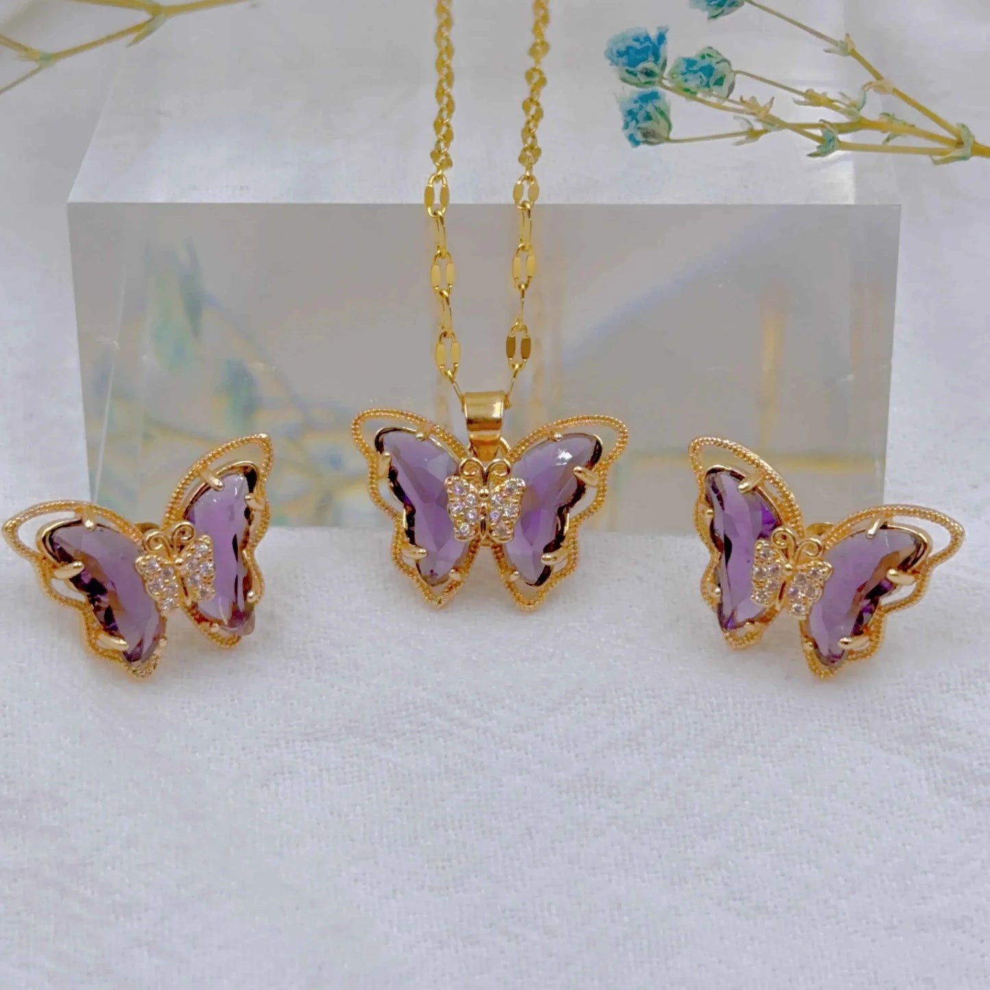 18K Gold Plated Butterfly Jewellery Set