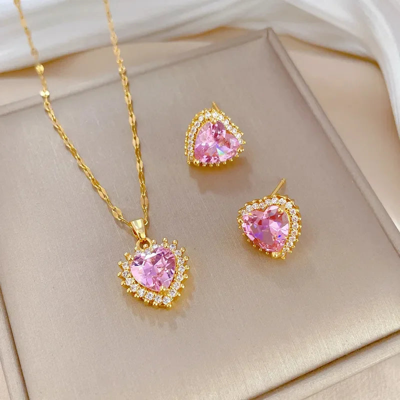 Heart Necklace and Earrings Jewellery Set