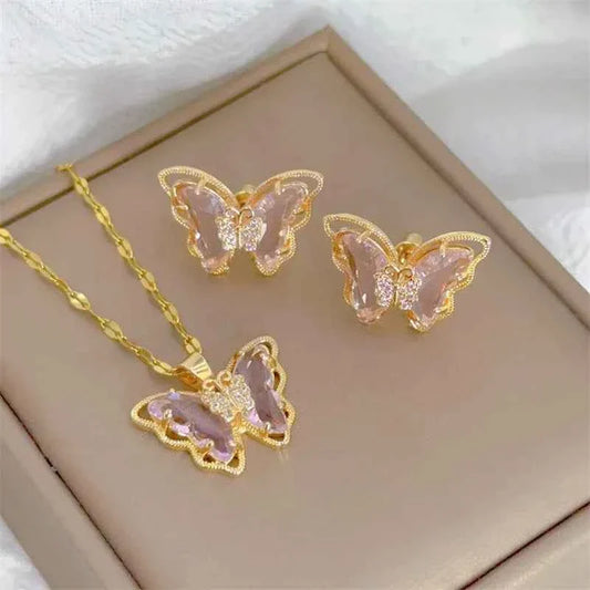 Butterfly Jewellery Set 18K Gold Plated