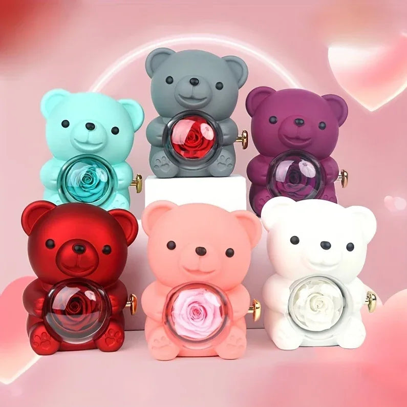 Love Bow Necklace and Bear with Eternal Rose