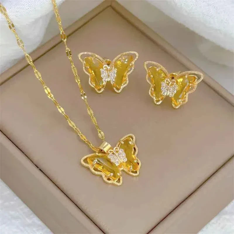18K Gold Plated Butterfly Jewellery Set