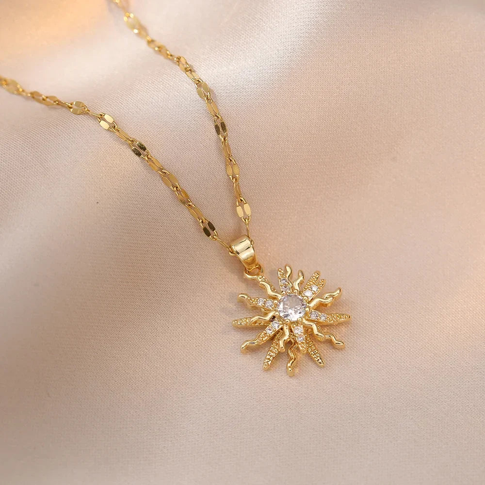 Sun Necklace with Cubic Zirconia - 18K Gold Plated
