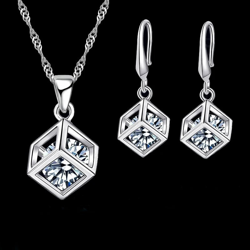 925 Sterling Silver Cube Jewellery Set