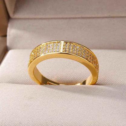 ANEL AJUSTÁVEL ZIRCÔNIAS CRAVEJADO BANHADO EM OURO 18K - AN489