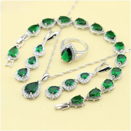 SUPER CONJUNTO ESMERALDA CRAVEJADA PRATA 925 - CONP69