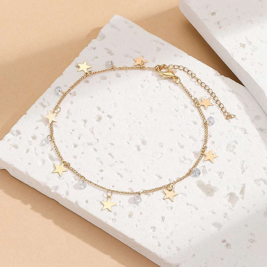 TORNOZELEIRA ESTRELAS BANHADA EM OURO 18K - TOR12