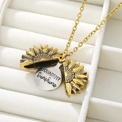 Sunflower Necklace with Inscribed Message and Personalised Box