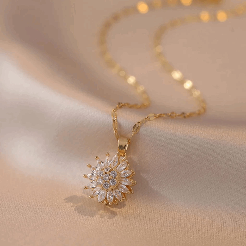 COLAR GIRASSOL GIRATÓRIO BANHADO EM OURO 18K - GARG336