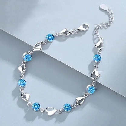 925 Sterling Silver Hearts and Blue Dot Bracelet