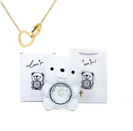 Love Bow Necklace and Bear with Eternal Rose