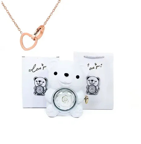 Love Bow Necklace and Bear with Eternal Rose