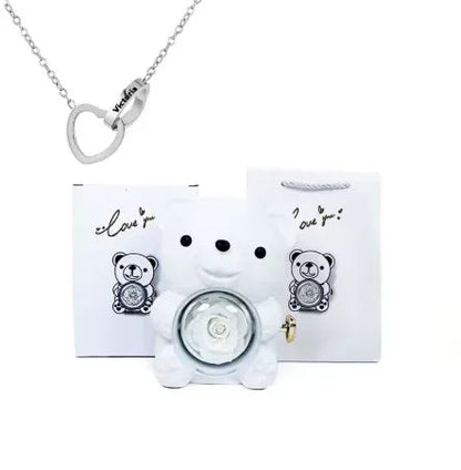 Love Bow Necklace and Bear with Eternal Rose