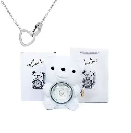 Love Bow Necklace and Bear with Eternal Rose