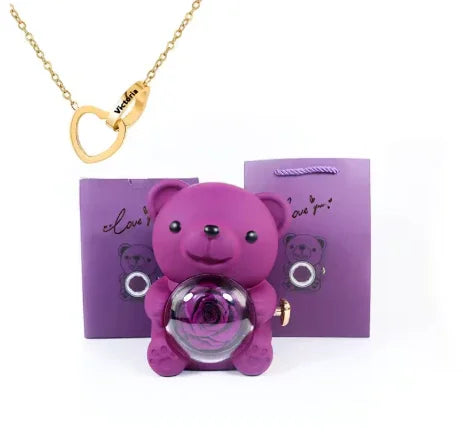 Love Bow Necklace and Bear with Eternal Rose