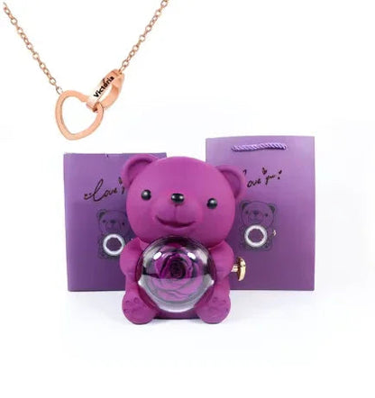 Love Bow Necklace and Bear with Eternal Rose