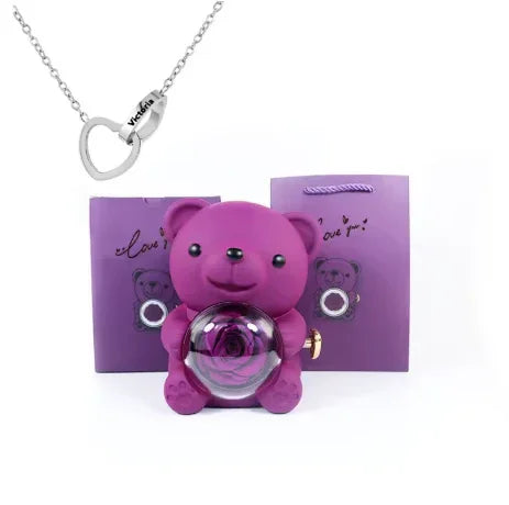 Love Bow Necklace and Bear with Eternal Rose