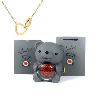 Love Bow Necklace and Bear with Eternal Rose