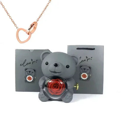 Love Bow Necklace and Bear with Eternal Rose