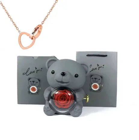 Love Bow Necklace and Bear with Eternal Rose