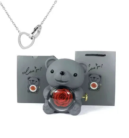 Love Bow Necklace and Bear with Eternal Rose