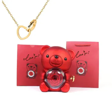 Love Bow Necklace and Bear with Eternal Rose